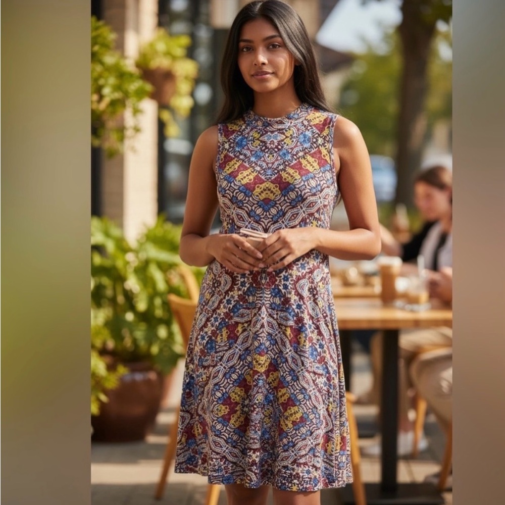 Anthropologie Maeve Mock Neck Patterned Sleeveless Dress